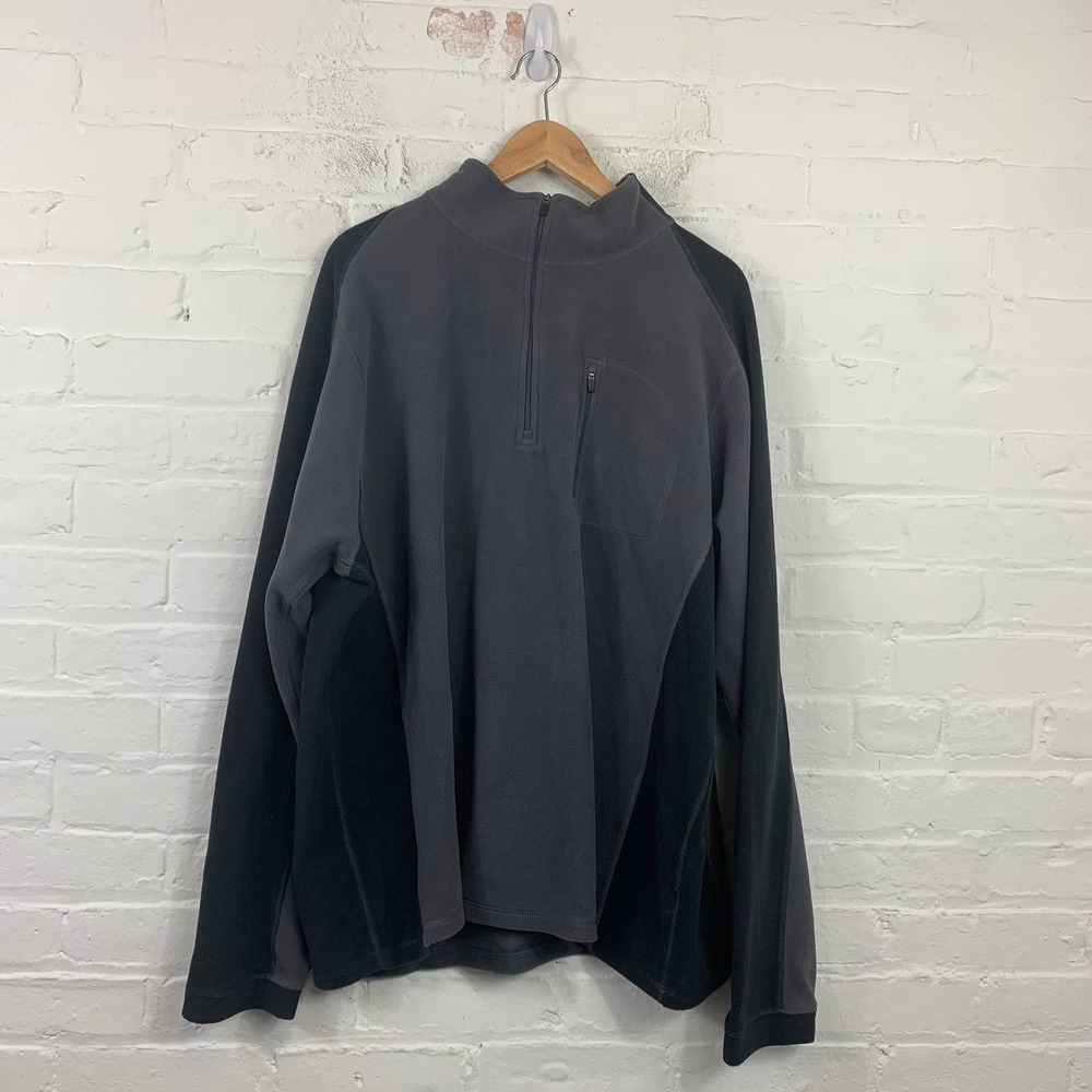 L.L. Bean Men Quarter Zip Fleece Pullover Sweater Colorblock Black Gray Size 2XL